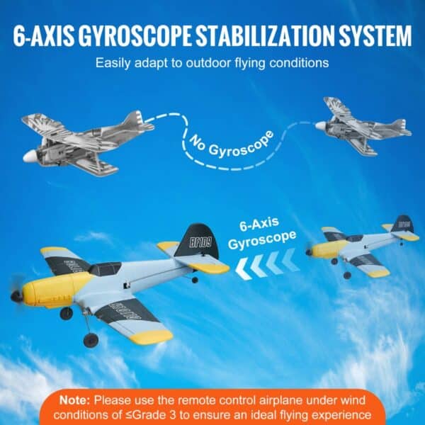 6-axis gyroscope stabilization for VEVOR rc airplane, demonstrating stability in outdoor flying conditions.