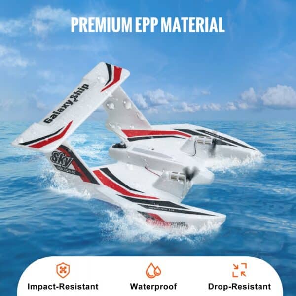 VEVOR rc airplane made of premium epp material, floating on water with waterproof and impact-resistant features.