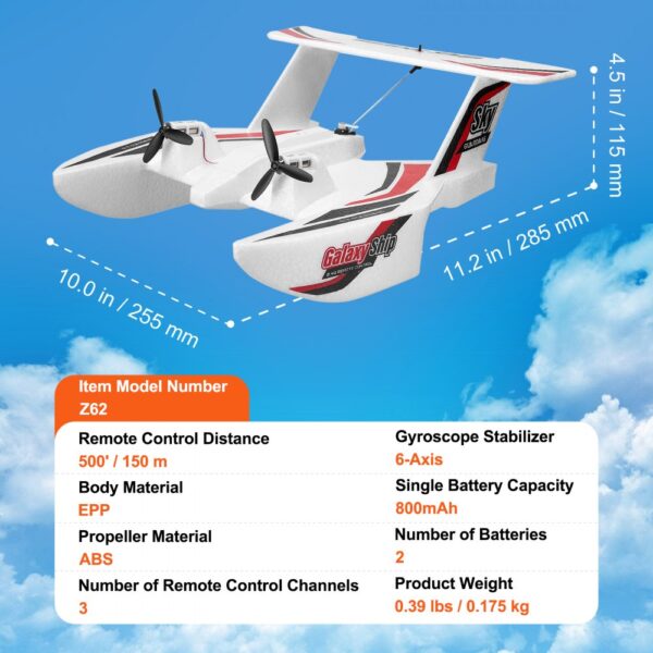 VEVOR rc airplane z62 model, galaxy ship design, epp body, dual propellers, and 800mah battery.