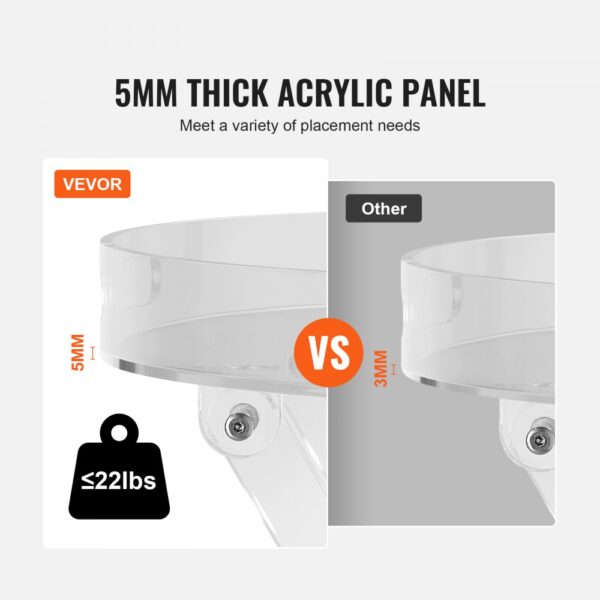 VEVOR acrylic folding tray table, 5mm thick panel vs 3mm, supports ≤22lbs.