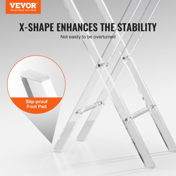 VEVOR acrylic folding tray table with x-shaped stability and slip-proof foot pad.