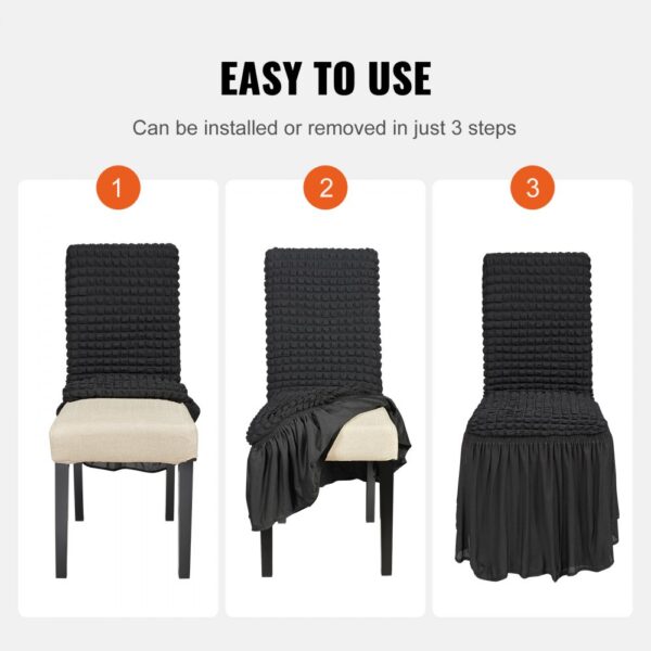 VEVOR stretch spandex chair covers, black, easy installation in 3 steps.