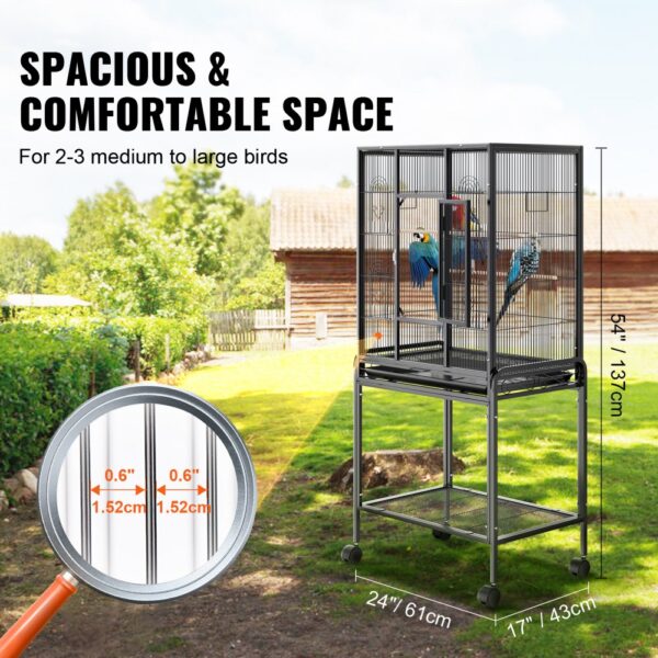 VEVOR bird cage for medium to large birds, spacious and comfortable outdoor setting with bar spacing detail.