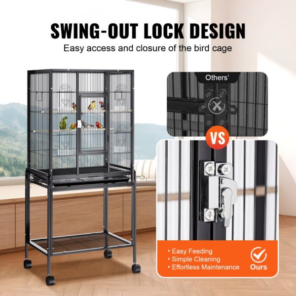 VEVOR bird cage with swing-out lock design for easy access, feeding, and cleaning, indoor setting.