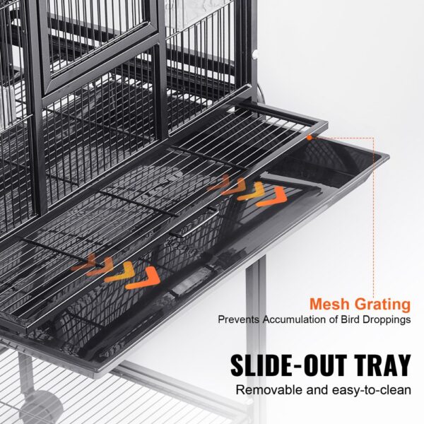 VEVOR bird cage with slide-out tray, mesh grating, and easy-to-clean removable design.