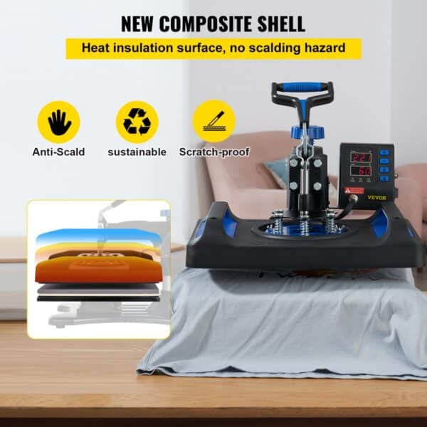 VEVOR Heat Press Machine, 12 x 15 Inches, Fast Heating, 360 Swing Away Digital Sublimation T-Shirt Vinyl Transfer Printer, Canvas Bag, Pillow, Banner, Blue