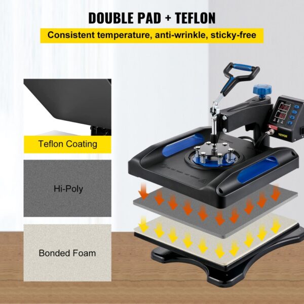 VEVOR Digital Heat Press 15"x15" T-shirt Sublimation Transfer Machine Swing Away