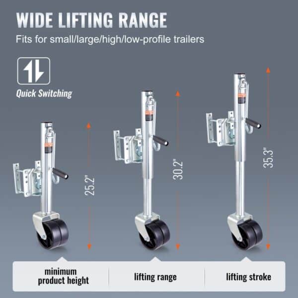 VEVOR Trailer Jack, Boat Trailer Jack 35.3 in, Bolt-on Trailer Tongue Jack Weight Capacity 1500 lb, with PP Wheels and Handle for lifting RV Trailer, Horse Trailer, Utility Trailer, Yacht Trailer