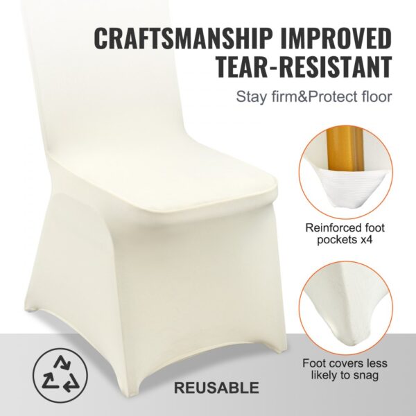 reusable VEVOR stretch spandex chair covers with reinforced foot pockets and tear-resistant design.