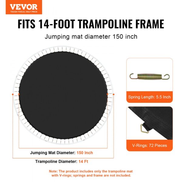 VEVOR Replacement Trampoline Mat Fits 14ft Frame 72 V-Rings 5.5" Spring Length