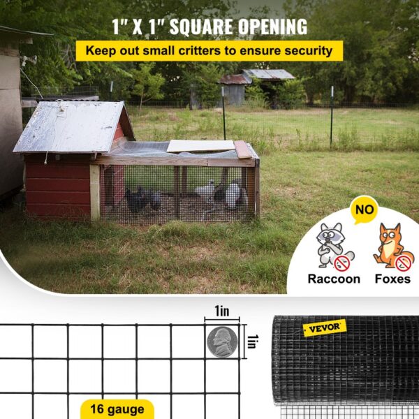 VEVOR hardware cloth with 1" square openings secures livestock from raccoons and foxes.