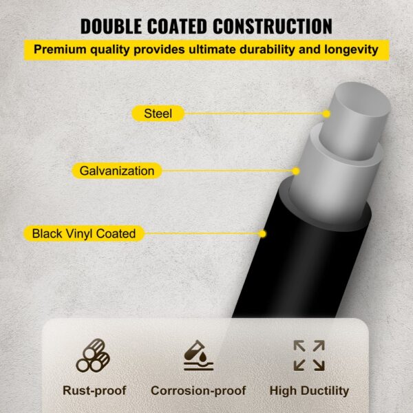 double coated construction of VEVOR hardware cloth; steel, galvanization, and black vinyl.