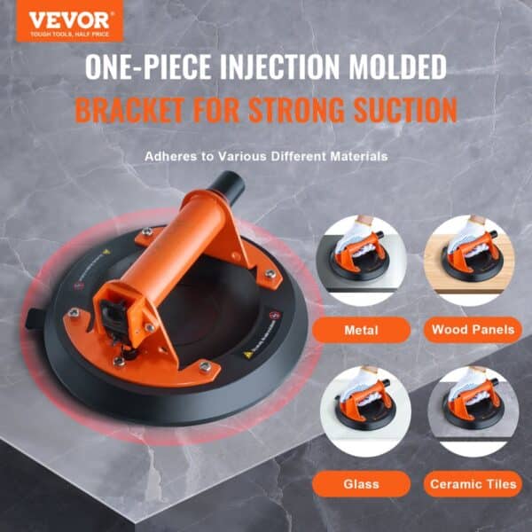 VEVOR glass suction cup, strong suction on metal, wood panels, glass, and ceramic tiles.