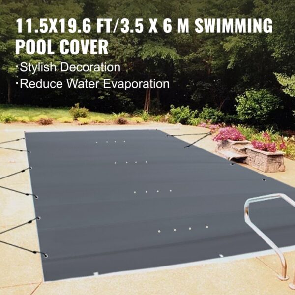 VEVOR Pool Safety Cover, 11.5x19.6 ft In-ground Pool Cover, Charcoal PVC Pool Covers, Rectangular Safety Pool Cover In-ground Cover Solid Safety Pool Cover for Swimming Pool Winter Protection Cover