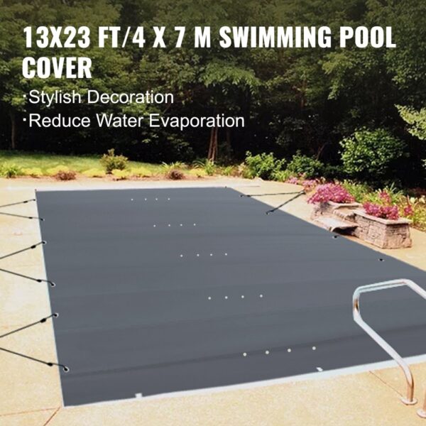 VEVOR Pool Safety Cover, 13x23 ft In-ground Pool Cover, Charcoal PVC Pool Covers, Rectangular Safety Pool Cover Winter Pool Cover Solid Safety Pool Cover for Swimming Pool Winter Protection Cover