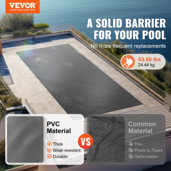 VEVOR Pool Safety Cover, 13x26 ft In-ground Pool Cover, Charcoal In-ground Pool Cover, PVC Pool Covers Rectangular Safety Pool Cover Solid Safety Pool Cover for Swimming Pool Winter Protection Cover