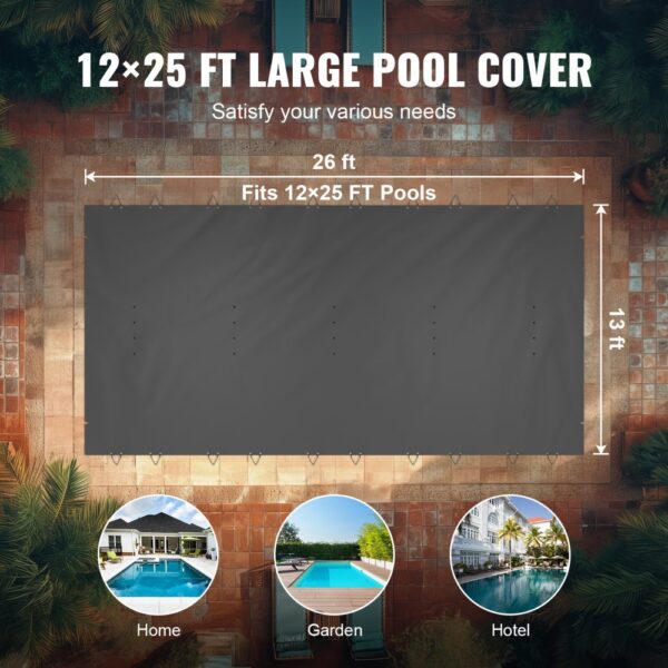 VEVOR Pool Safety Cover, 13x26 ft In-ground Pool Cover, Charcoal In-ground Pool Cover, PVC Pool Covers Rectangular Safety Pool Cover Solid Safety Pool Cover for Swimming Pool Winter Protection Cover