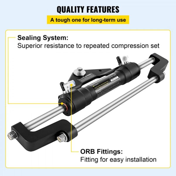 VEVOR hydraulic steering cylinder with superior sealing system and orb fittings for installation