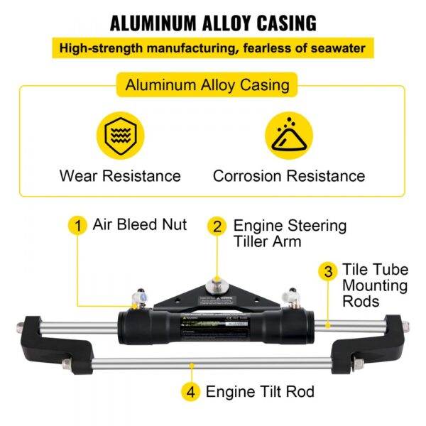 VEVOR hydraulic steering cylinder with aluminum alloy casing for wear and corrosion resistance.