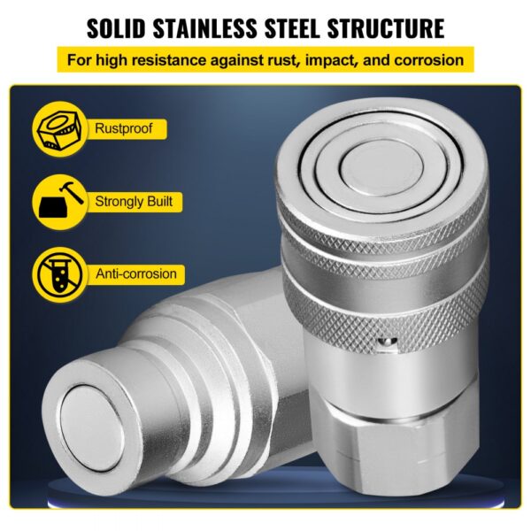 VEVOR skid steer hydraulic quick connect with solid stainless steel, rustproof and anticorrosion.