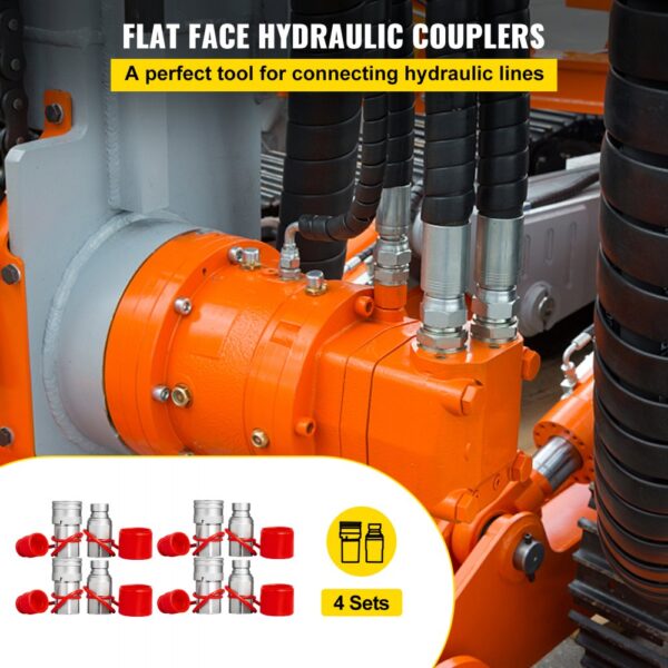 VEVOR Hydraulic Quick Connect 1/2 Body with 1/2" NPT Thread Hydraulic Coupler 4 Pairs Hydraulic Coupling Quick Connect 45.5 L/min Hydraulic Quick Coupler (ISO 16028)