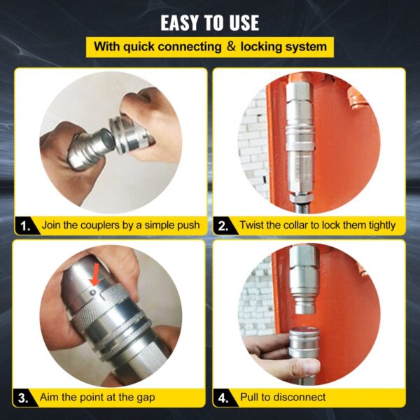 VEVOR Hydraulic Quick Connect 1/2 Body with 1/2" NPT Thread Hydraulic Coupler 4 Pairs Hydraulic Coupling Quick Connect 45.5 L/min Hydraulic Quick Coupler (ISO 16028)