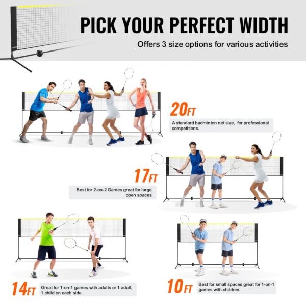 VEVOR Badminton Net, Height Adjustable Volleyball Net, 10ft Wide Foldable Pickleball Net, Portable Easy Setup Tennis Net Set with Poles, Stand and Carry Bag, for Kids Backyard Game Indoor Outdoor Use