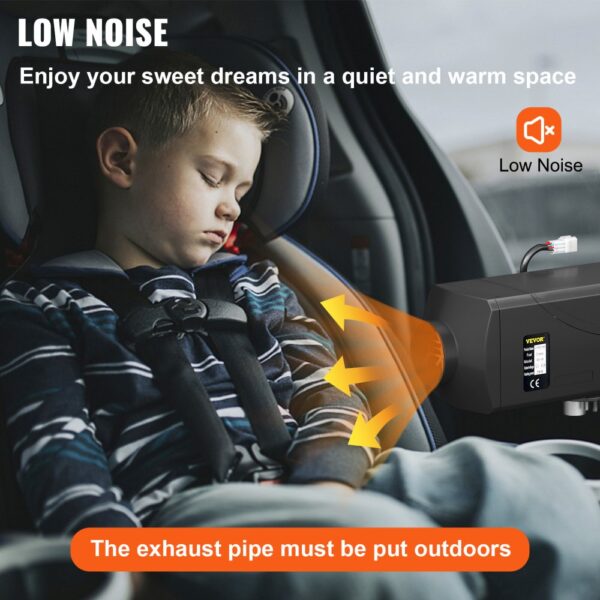 VEVOR 5kw diesel heater keeps the car warm and quiet for a child's comfortable sleep.