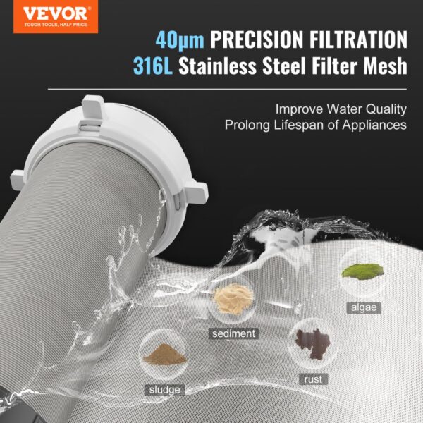 VEVOR Spin Down Filter, 40 Micron Whole House Sediment Filter for Well Water, 3/4" G-M + 1" G-M + 3/4" G-F, 4 T/H High Flow Rate, for Whole House Water Filtration Systems, Well Water Sediment Filter