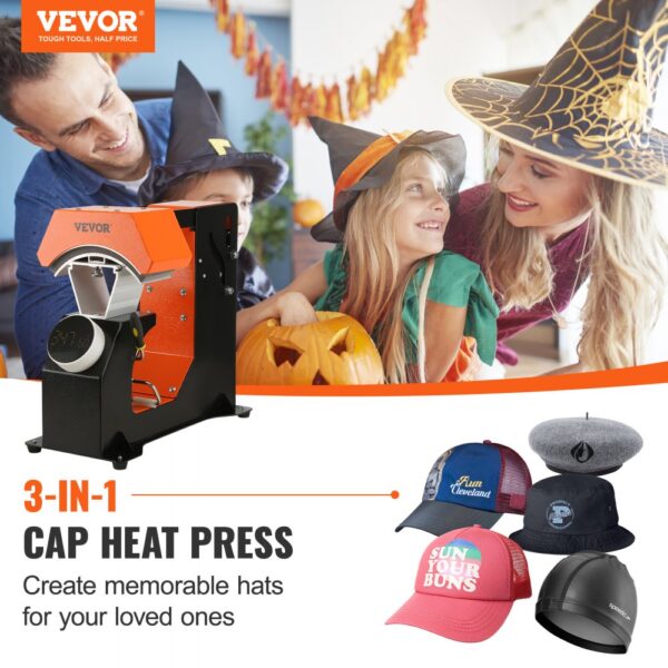 VEVOR Hat Heat Press Auto Cap Heat Press 3 Heating Pads Sublimation Transfer