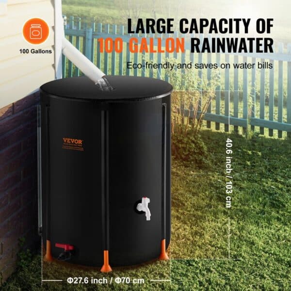 VEVOR Collapsible Rain Barrel 100 Gal Rain Catcher with Spigots and Overflow Kit