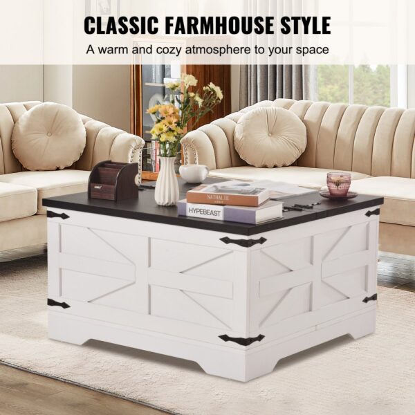 VEVOR 31.5" Farmhouse Coffee Table Hinged Square Table with Storage Gray & White