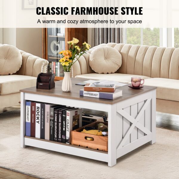 VEVOR 31.5" Farmhouse Coffee Table Square Table with Open Storage Compartment