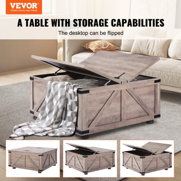 VEVOR 36" Farmhouse Coffee Table Hinged Square Table with Storage Beige