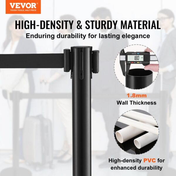 VEVOR crowd control stanchions with high-density pvc, 1.8mm wall thickness for enhanced durability.