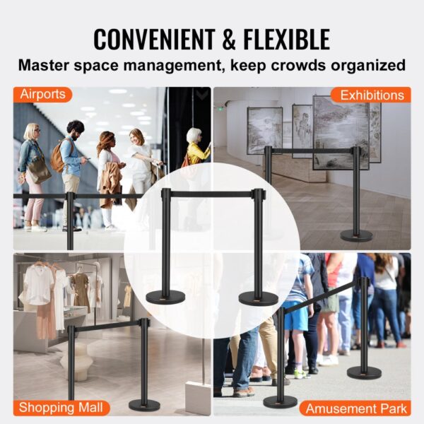 VEVOR crowd control stanchions: airports, exhibitions, amusement parks, and shopping malls use case.