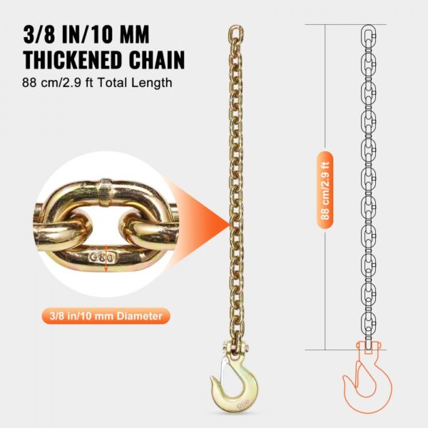 VEVOR Binder Chain G80 Tie Down Tow Chain with Hook 3/8" x 2.9' 2 Pack 7100 lbs