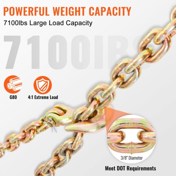 VEVOR transport binder chain, g80, 7100lbs weight capacity, 3/8" diameter.