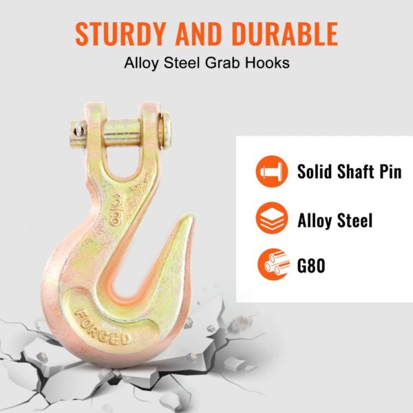 VEVOR transport binder chain with alloy steel grab hooks, solid shaft pin, and g80 rating. sturdy and durable.