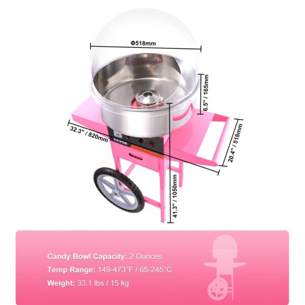 VEVOR Commercial Cotton Candy Machine with Cart & Cover Sugar Floss Maker 1000W