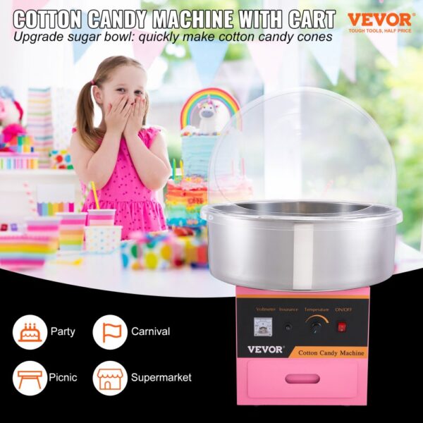 VEVOR Commercial Cotton Candy Machine with Cover Sugar Floss Maker 1000W Party