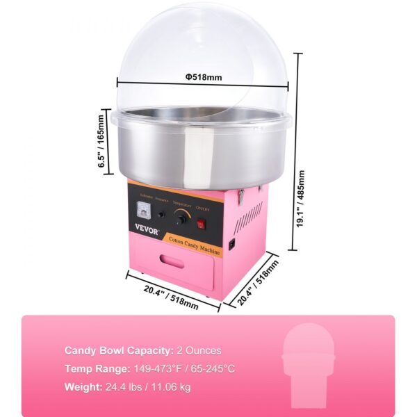 VEVOR Commercial Cotton Candy Machine with Cover Sugar Floss Maker 1000W Party