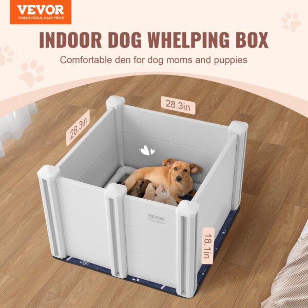 VEVOR Dog Whelping Box 28.3x28.3x18.1in PVC with Rails Pee Pad for Dogs Puppies