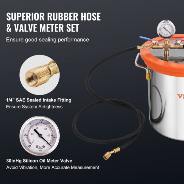 VEVOR 3 Gallon Vacuum Chamber and 3.5 CFM Pump Kit, Tempered Glass Lid Vacuum Degassing Chamber Kit, Single Stage Vacuum Pump with 250 ml Oil Bottle, for Stabilizing Wood, Degassing Silicones, Epoxies