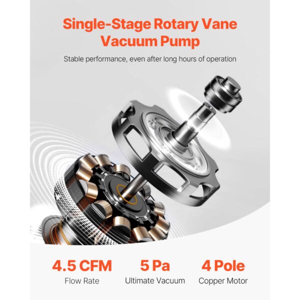 VEVOR 4.5 CFM HVAC Single Stage Rotary Vane Vacuum Pump and Manifold Gauge Kit