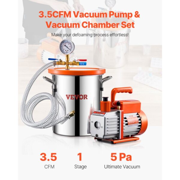 VEVOR 1.5 Gallon Vacuum Chamber 3.5CFM Single Stage Pump Degassing Chamber Kit