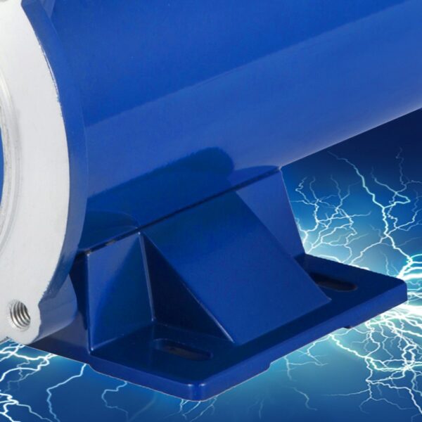 blue VEVOR dc motor with electric sparks background.