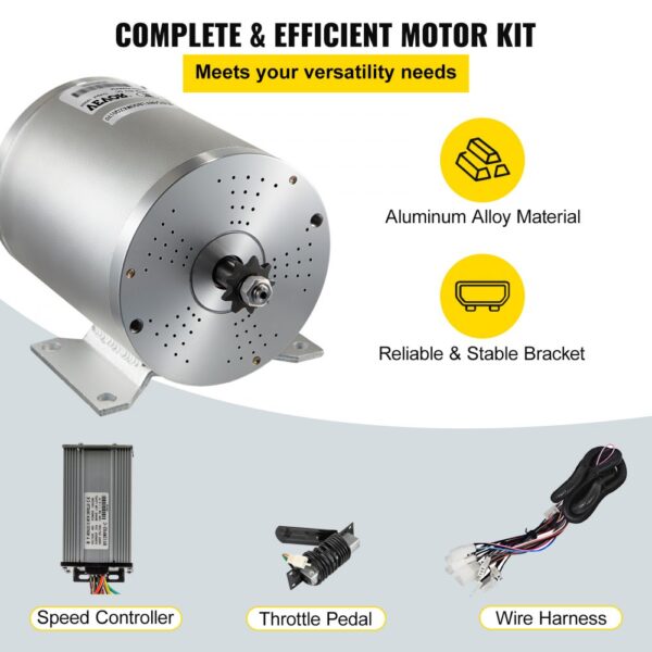 VEVOR 1800W Electric Brushless DC Motor Kit 48V High Speed Brushless Motor with 38A Speed Controller and Throttle Pedal Wire Harness Set for Electric Scooter Go Kart E-Bike