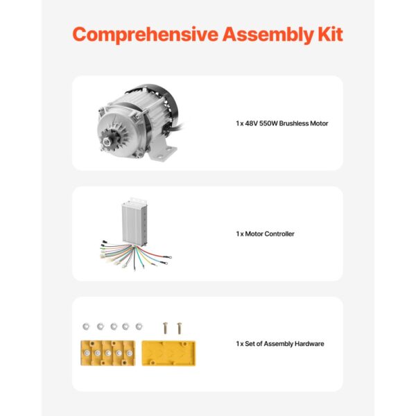 VEVOR 500W Electric Brushless DC Motor Kit 48V 2700rpm with Upgraded Controller