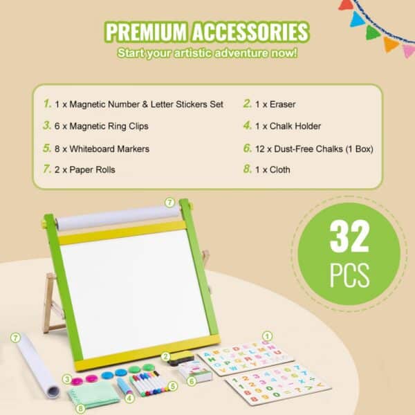 VEVOR 3-in-1 Tabletop Kids Art Easel Double-Sided Magnetic Whiteboard Chalkboard